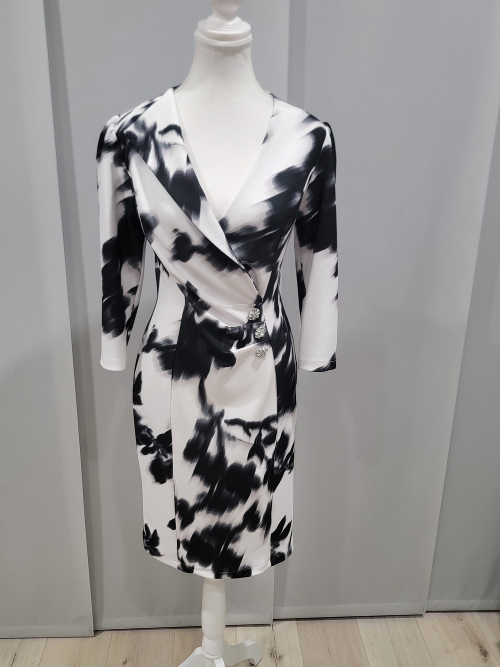 Joseph Ribkoff Black and White Abstract Wrap Dress